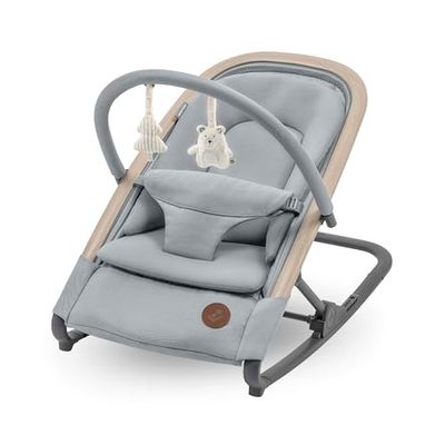 Maxi-Cosi Kori 2-in-1 Baby wipstoel met Speelgoedboog, 0 - 2 jaar, tot 15 kg, Baby Bouncer, 3 Ligstanden met één Hand, Easy-in Harnas, Lichtgewicht en Compact, 2 Speeltjes, Eco Care, Beyond Grey