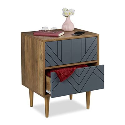 Relaxdays Armadietto Mobiletto con 2, Salotto e Camera da Letto, 59,5x48x39,5 cm, Sideboard, Cassetto, Marrone Grigio, Legno