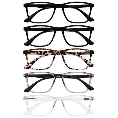 OPULIZE NYX Blue Light Blocking Reading Glasses - Anti-Glare Computer and Gaming Eyewear - 5 Pack - UV and Eyestrain Protection - Rectangular Frame - Black Brown Grey Clear - Men Women - + 0.00