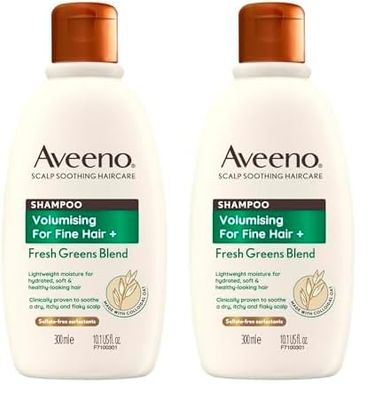 Aveeno Volumising Fresh Greens Scalp Soothing Mint, Cucumber and Rosemary Shampoo for Fine Hair 300ml (Pack of 2)