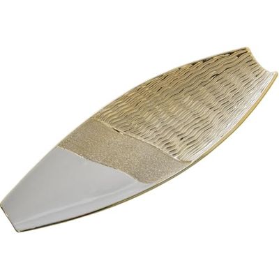 Alexandra House Living Centre de Table Blanc doré céramique 7 x 42 x 14 cm