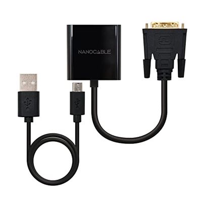 DVI 24+1 mannelijk naar VGA HDB15 vrouwelijke converter in zwart, kabellengte 10 cm, maakt de omzetting van een DVI naar VGA-signaal zonder kwaliteitsverlies - ideaal voor het aansluiten van apparaten