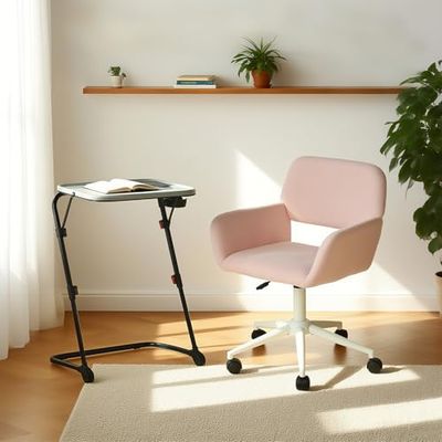 MEUBLE Cosy Juego de Escritorio con Silla de Oficina, Mesa Infantil Plegable y Silla Regulable en Altura para Oficina en casa, Color Rosa + Gris