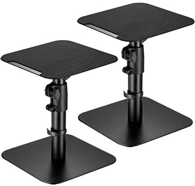 mywall HS31L - Soporte de Mesa Universal para Altavoces (inclinable +/-15°, con una Carga de hasta 15 kg, 2 Soportes para Cajas de Altavoces), Color Negro