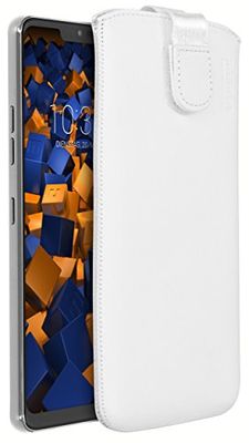 mumbi äkta läderfodral kompatibel med LG G7 ThinQ skal läder väska Case Wallet, vit
