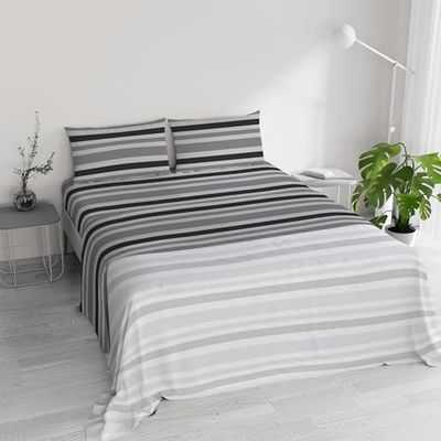 Ida Cotton Double Bed Sheet Set, Made in Italy – Complete Bed Set, Fitted Sheet, Top Sheet 240 x 300 cm and 2 Pillowcases with Inner Flap (Double, Right)