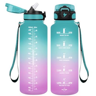 Vikaster 1,5 l drinkfles met rietje, BPA-vrij, 1500 ml, lekvrije kunststof waterfles, drinkfles voor yoga, reizen, fitness, wandelen, outdoor