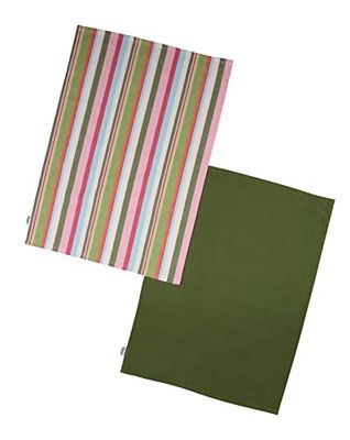 Dexam Recycled Cotton Striped Set of 2 Tea Towels - Green