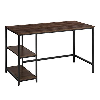 FurnitureR Bureau d'ordinateur avec 2 étagères sur Le côté Gauche pour Bureau, Salon, Structure en Acier, Design Industriel, Marron Vintage et Noir