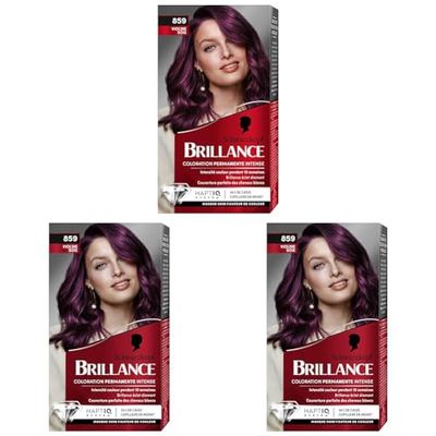 Schwarzkopf - Brillance - Coloration Cheveux Permanente Intense - Brillance Eclat Diamant - Couverture Parfaite des Cheveux Blancs - Masque Soin Fixateur - Violine Soie 859 (Lot de 3)