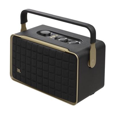 JBL Authentics 300 Enceinte intelligente connectée portable avec Wi-Fi, Bluetooth et assistants vocaux, design rétro, noire, Prise européenne (Type C)