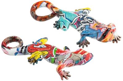 Pack of 4 Figure, Gecko, Graffiti, Synthetic resin, multicolored, PU 4, 2 assorted, L. 8 cm, W. 19 cm, H. 5 cm