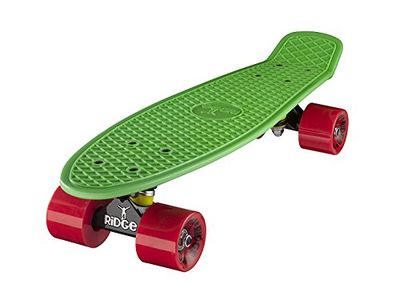 Ridge Skateboard 55cm Mini Cruiser Retrostijl: Ltd Edition oksels, compleet U gemonteerd en groen-zwart-rood