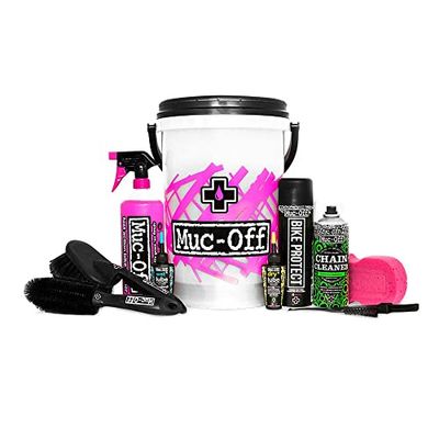 Muc-Off Kit de Nettoyage Vélo avec Seau- Kit Complet de Nettoyage de Vélo - Comprend Produit Nettoyant pour Vélo, Nettoyant Chaine Vélo, Protecteur de Vélo, Lubrifiant pour Vélo, Brosses et Éponge
