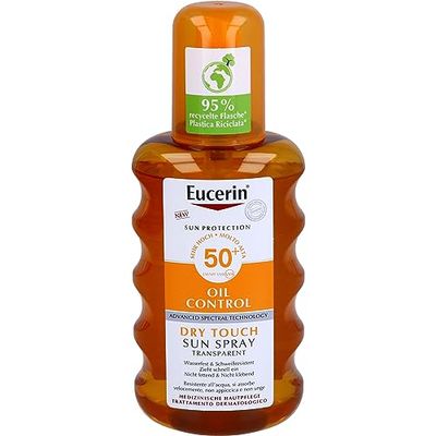Eucerin Oil Control Sun Transparent SPF 50+ 200 ml, Solskyddsspray 50+ Spray med UVA/UVB-filter, solskydd 50+ glansspray för fet aknehud