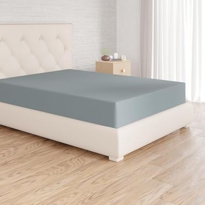 Amazon Basics Lençol-capa ajustável, 160 x 200 x 30 cm, poliéster microfibra, SPA azul