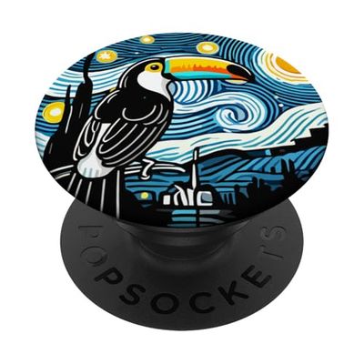 Mascota de observación de aves Tucán - Van Gogh Starry Night Style PopSockets PopGrip Adhesivo