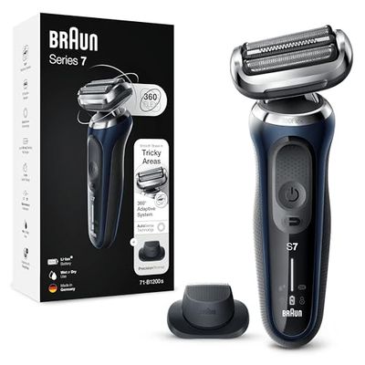 Braun Series 7 scheerapparaat voor heren, elektrisch scheerapparaat & trimmer, testwinnaar Stiftung Warentest, 360° Flex, nat & droog, oplaadbaar & draadloos, vaderdagcadeau, 71-B1200s, blauw