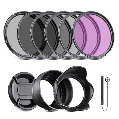 NEEWER Kit di filtri per lenti da 37 mm: UV, CPL, FLD, ND2, ND4, ND8, Parasole e copriobiettivo, compatibili con Canon Nikon Sony Panasonic DSLR fotocamere con obiettivo 37 mm