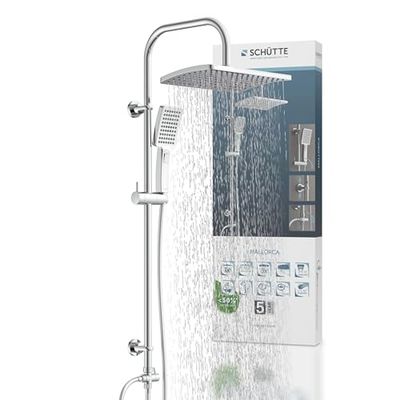 SCHÜTTE Set doccia Maiorca | Colonna doccia con grande doccia a pioggia | Doccia a mano con 3 tipi di getto | Sistema doccia con asta doccia regolabile in altezza | Cromo