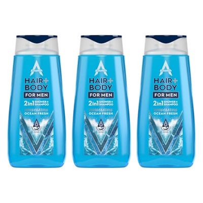 Astonish Invigorating 2 in 1 Shower + Shampoo for Men, Cleanse and Nourish, Ocean Fresh, 3 x 400ml