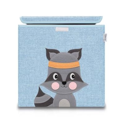 LIFENEY 833080 Boîte de rangement raton laveur avec couvercle, Coffre à jouet, polyester, effet lin, Coloré, 51 x 36 x 36 cm
