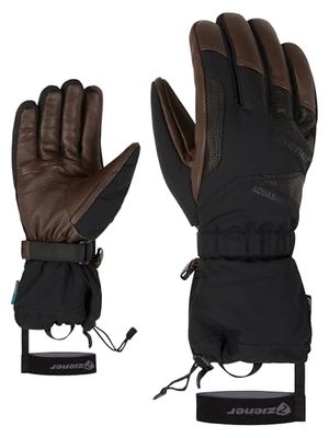 Ziener GAIKU - Guanti da sci da uomo, impermeabili, lunghi, in lana, colore: nero, marrone scuro, 9,5