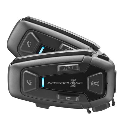 Interphone UCOM8R - Dual Paquet de Moto avec Communication Mesh 2.0, jusqu'à 24 Pilotes, 1,6 km de Distance, autonomie de 18 h, TFT et GPS compatibles, étanche, Haut-Parleur HD 40 mm