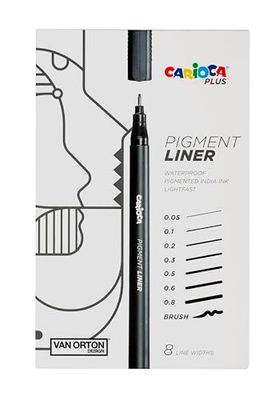 CARIOCA Plus Pigment Liner resistente al sole e all'acqua | Inchiostro altamente pigmentato e punte per linee precise e chiare | 8 pezzi con diversi tipi di punte