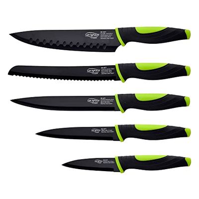 San Ignacio Agros - Gioco di 5 coltelli in acciaio inossidabile - Foglio con cappotto anti -enieder - coltello da chef - coltello a affetto - coltello da pane - coltello multiuso - coltello pelaro