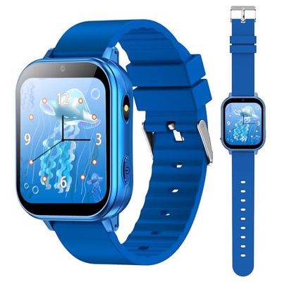 PTHTECHUS Smart Watch voor kinderen, kinderhorloge met fotoapparaat, MP3-speler, leren en spelen, kindercadeau voor jongens en meisjes van 3 tot 12 jaar, blauw