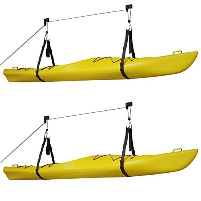 RAD Sportz Ensemble de palan à Kayak – Système de poulie aérienne avec capacité de 56,7 kg pour Kayaks, canoës, vélos ou échelles de Rangement (Lot de 2), Noir