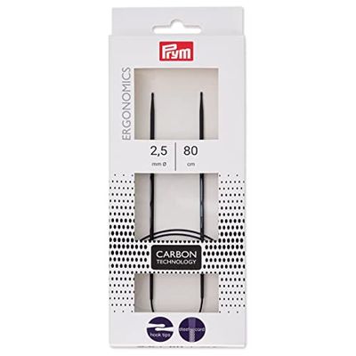 Prym 215 301 Aiguilles à Tricoter circulaires ergonomiques Carbone 2,5/80, Steel, Noir, Taille Unique