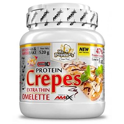 AMIX - Suplemento Deportivo - Protein Crepes en Polvo Bote de 520 g - Alto Contenido en Proteínas de Suero de Leche - Bajo en Carbohidratos y Azúcares - Sabor Chocolate