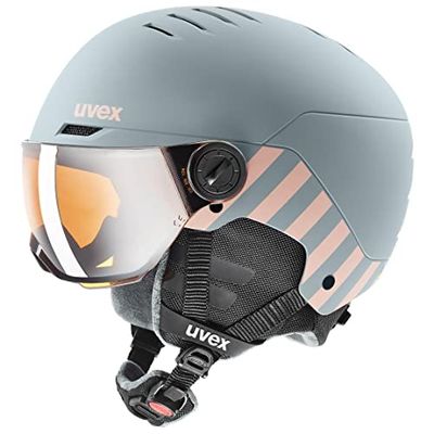 uvex Rocket Jr Visor - Casque de Ski pour Enfants - avec Visière - Réglage de la Taille Individuel - Rhino - Blush Matt - 51-55 cm