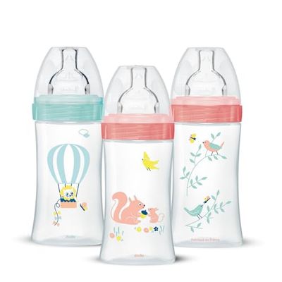 Zestaw 3 butelek antykolicznych Sensation+, Dziewczyna, 270ml, 0-6 miesięcy, płaski smoczek, przepływ 2