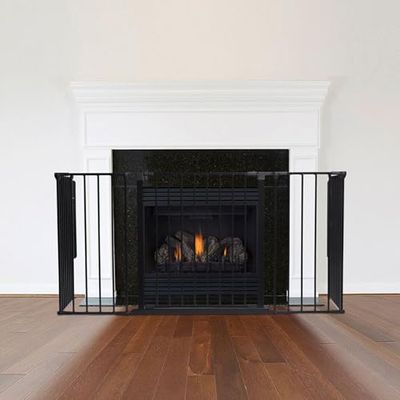 Safetots Multi Panel Fire Surround, 51cm Deep x 164cm Wide, Black, 70cm Tall, Child and Pet Fire Safety, Baby and Toddler Fire Guard, Safety Barrier for Fireplaces, Easy Installation