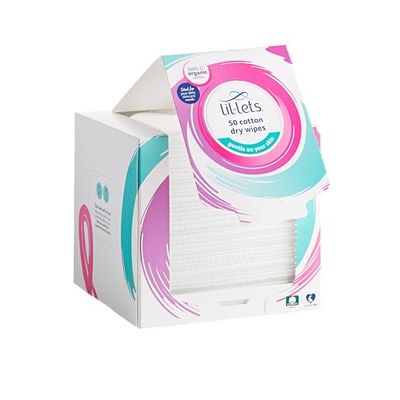 Lil-Lets Cotton Dry Towels/Wipes x 50 Count (1 Pack), Natural Organic Cotton, Gentle on Skin, Absorbent and Strong, Dry or Wet use, Face Towel, Dermatologically Tested, Safe for Sensitive Skin