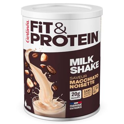 Gerlinéa Fit&Protein - Milk-shake Protéiné saveur Macchiato Noisette - Protéines Après le Sport - Whey Musculation Femme - Sans Sucres Ajoutés - 115Kcal / portion - 340 g (10 boissons)