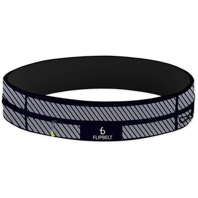 FlipBelt Cinturón para Correr con Cremallera para teléfono y Accesorios pequeños, Bolsa de Ejercicio para Mujeres y Hombres, M, Negro Reflectante