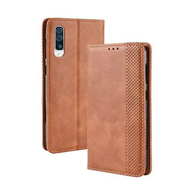 Carcasa de telefono Hebilla magnética Retro Texture Horizontal Flip Funda de Cuero for Galaxy A50, con Soporte y Ranuras for Tarjetas y Billetera (Negro) (Color : Marrón)