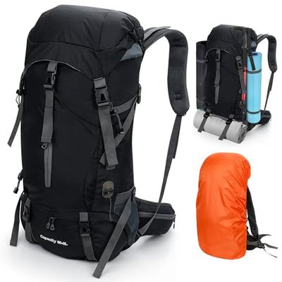 Cozary Mochila Trekking 70L Impermeable Antidesgarro con Cubrelluvia, Sistema Transpirable para Senderismo Camping Montañismo