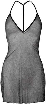 Leg Avenue Lurex Y-Back Tank Dress, Black, Silver, S