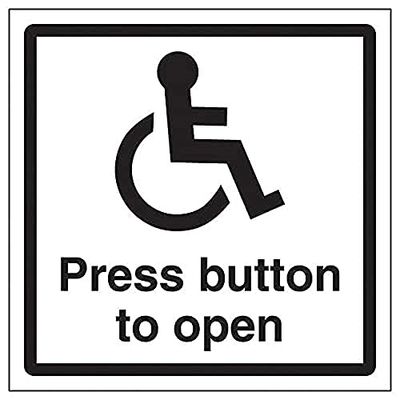 Vsafety Disabled Press Button To Open - 150mm x 150mm - Self Adhesive Vinyl