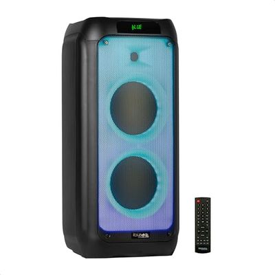 Ibiza - WAVE8 - Enceinte de 600W/2x8” avec Bluetooth, USB et microSD - Effets LEDs Wave et Connexion sans Fil TWS - Noir