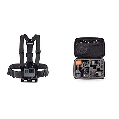 Amazon Basics - Estuche Grande de Transporte para GoPro + Arnés de Pecho para Cámara GoPro