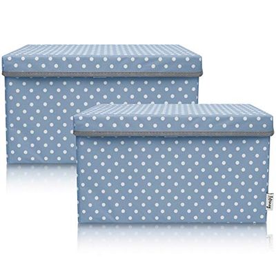 LIFENEY Lot de 2 boîtes de rangement pour enfants (37 x 25 x 21 cm) I Panier de rangement pour chambre d'enfant et salon I Boîtes de rangement pour enfants (pois turquoise)