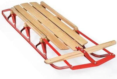 FANTASK 137 cm houten slee, 150 kg belastbare kinderslee, Davoser slee van hout en metaal, voor kinderen en volwassenen