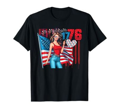 1776 4th July US Flag Patriotic Women Sunglasses Costume Red T-Shirt