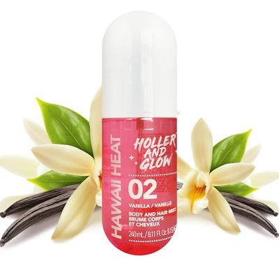 Holler And Glow Hawaii Heat Vanilla Body & Hair Mist, Body Spray For Women, Hair Perfume For Women, Delicate Peony, Amber Scented, Warm & Sweet Fragrance Notes, 240 ml